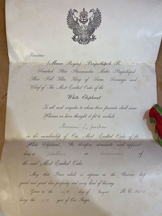 3rd class  (Commander)  Order of White Elephant awarded in 1926.jpg