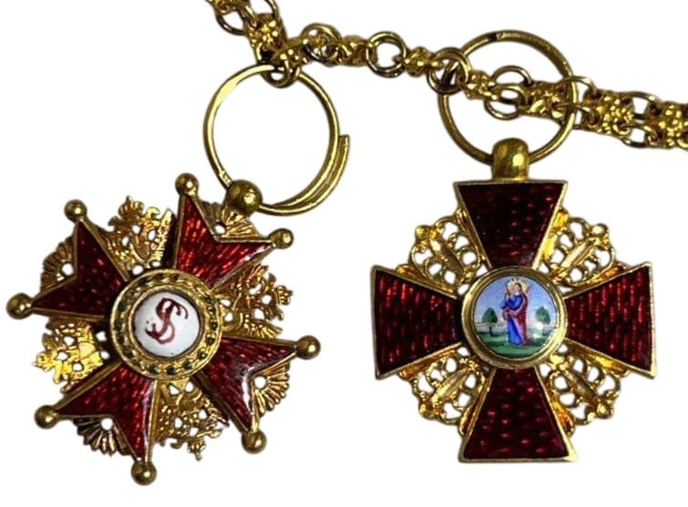 Austrian-made chain of miniatures with orders of St. Anna and St. Stanislaus.jpg