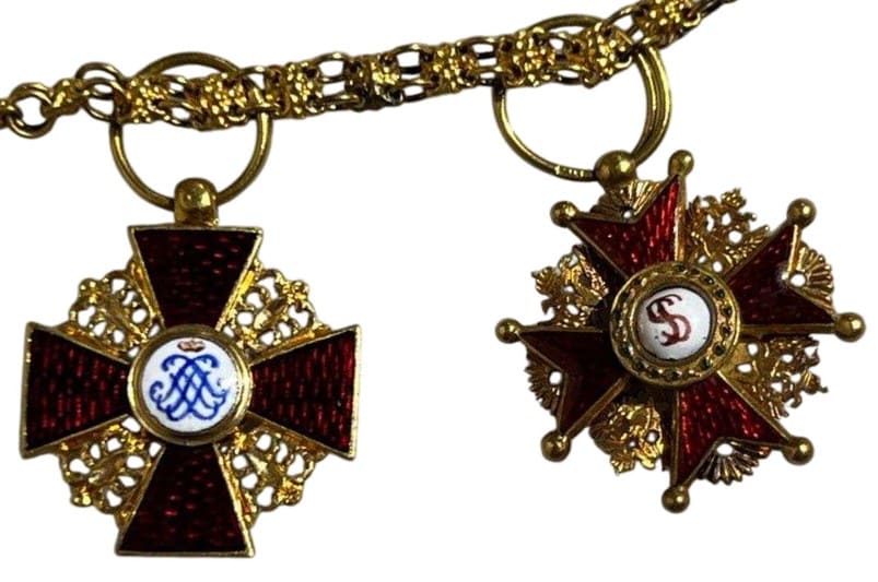Austrian-made chain of  miniatures with orders of St. Anna and St. Stanislaus.jpg