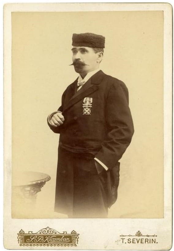 Captain Matei Eminescu with 3rd class Saint Stanislaus order with swords and bow.jpg