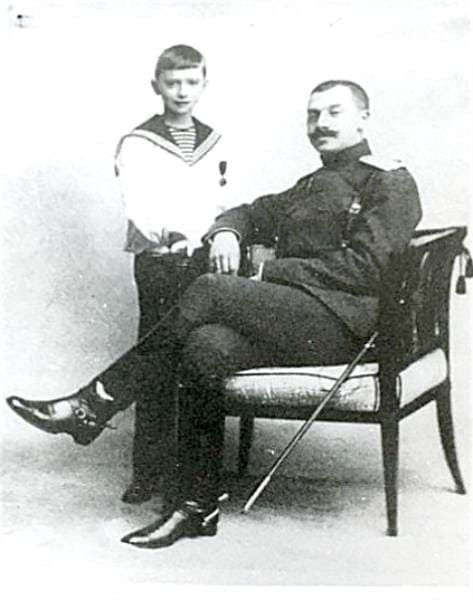 Cavalry Guards Regiment Colonel Pyotr Sergeevich Tolstoy with his son Sergei.jpg