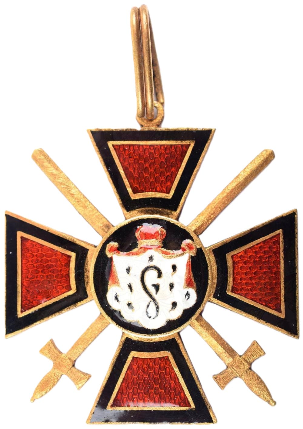German-made One-sided order of Saint Vladimir with swords made in Gilded Bronze.jpg