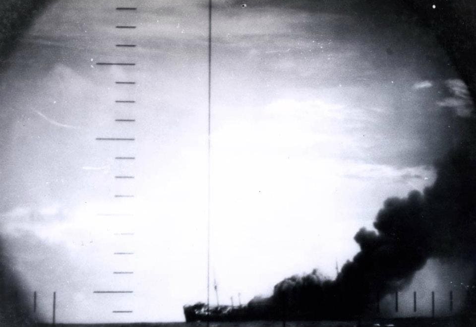 Heiyo Maru, 1930-1943, afire and sinking.jpg