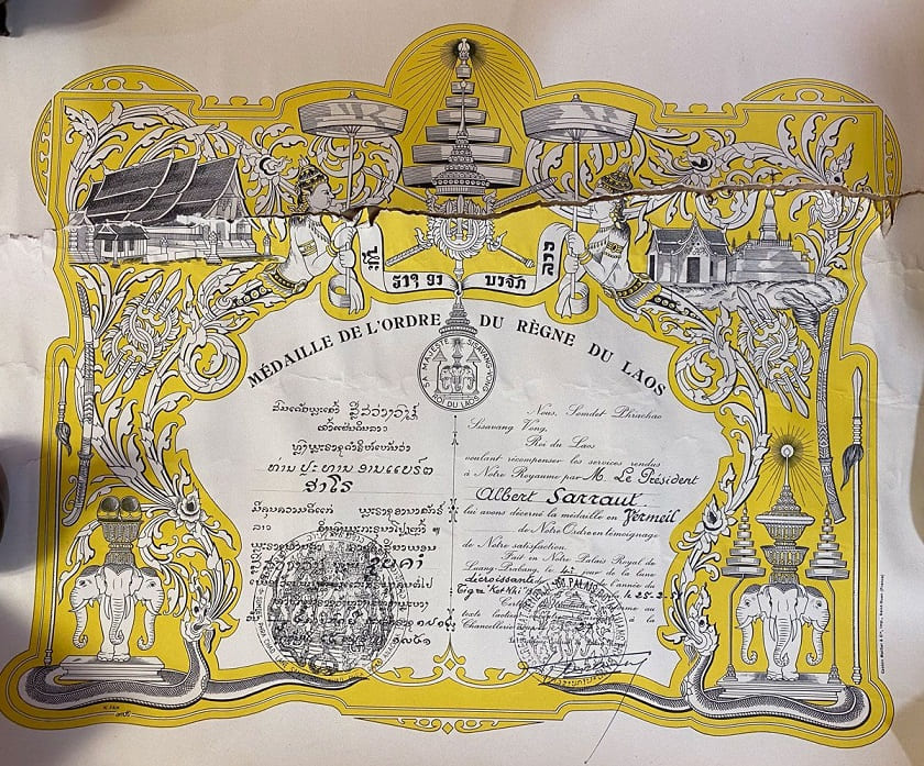 Laos, medal of the reign, patent for the silver-gilt medal, dated February 25, 1951.jpg