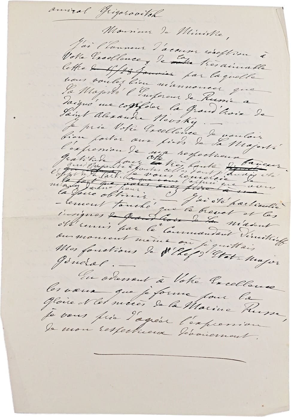 Order of Saint Alexander  Nevsky document of Admiral Eugène de Jonquières.jpg