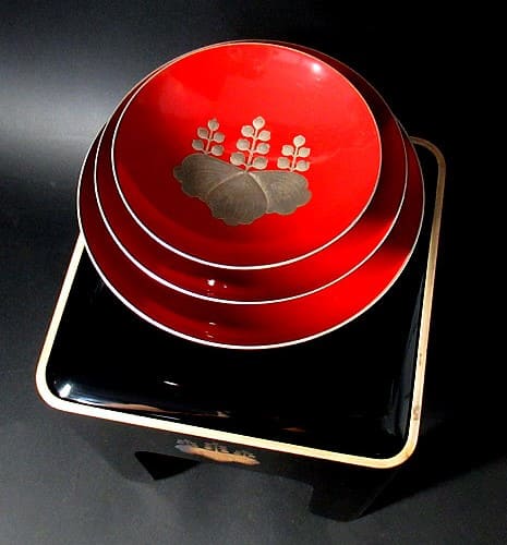 Urushi  Awarding Set of Sake Cups with Silver Paulownias.jpg