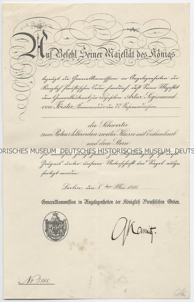 Verleihungsurkunde für die Schwerter zum Roten Adler-Orden 2. Klasse.jpg